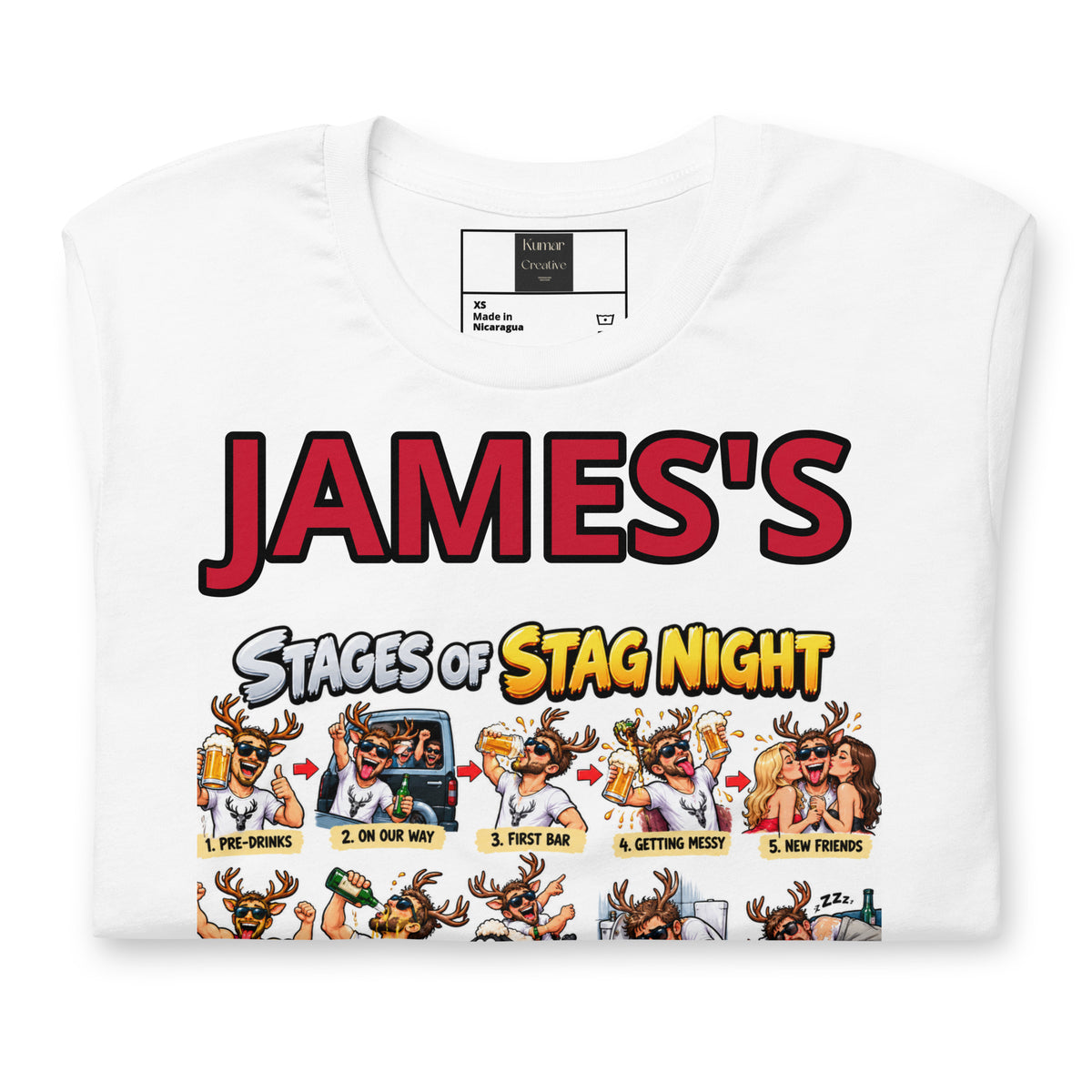 Personalised Name & Location Stages Of Stag Night T-Shirt