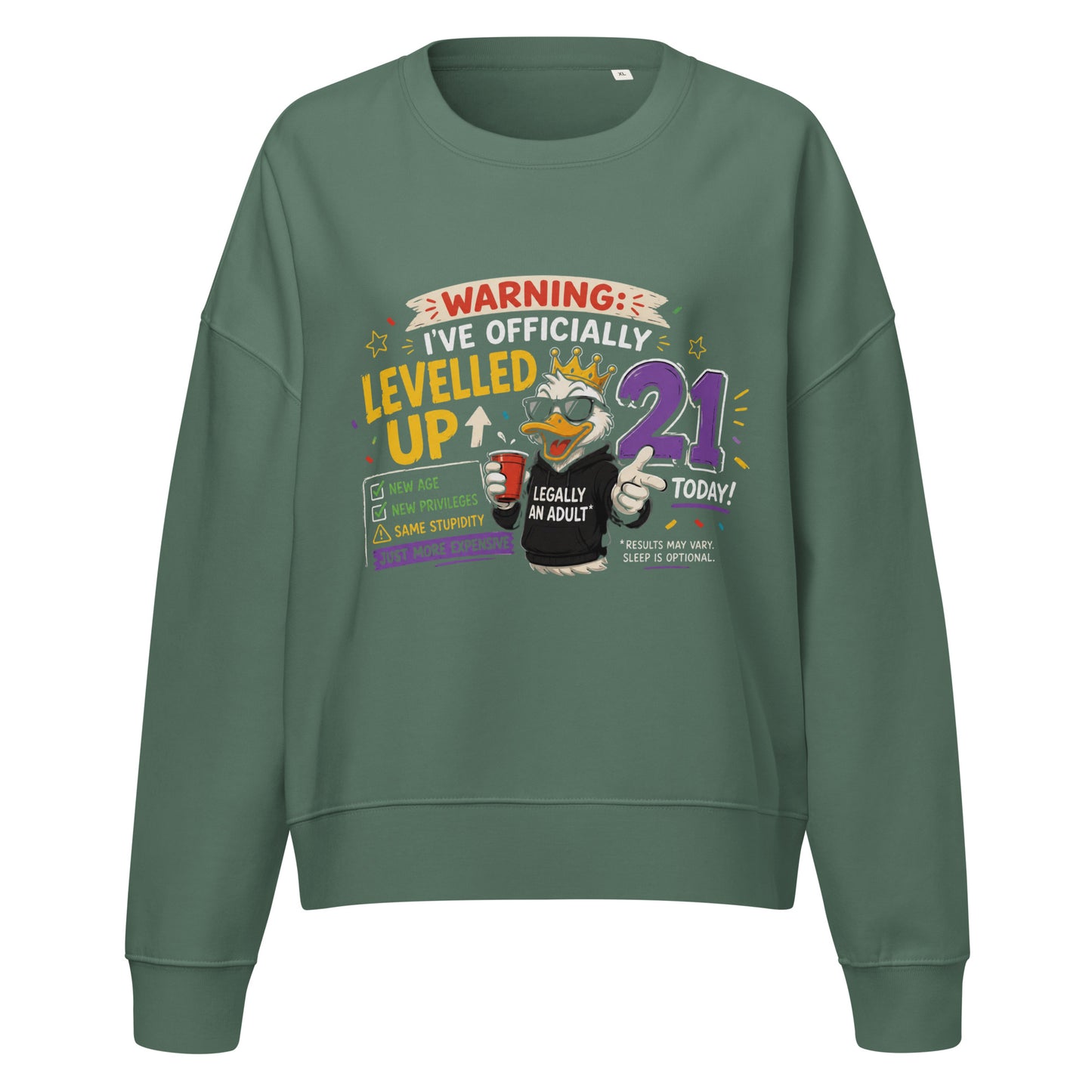 Women's Warning I Am Officially 21 Today Green Sweater