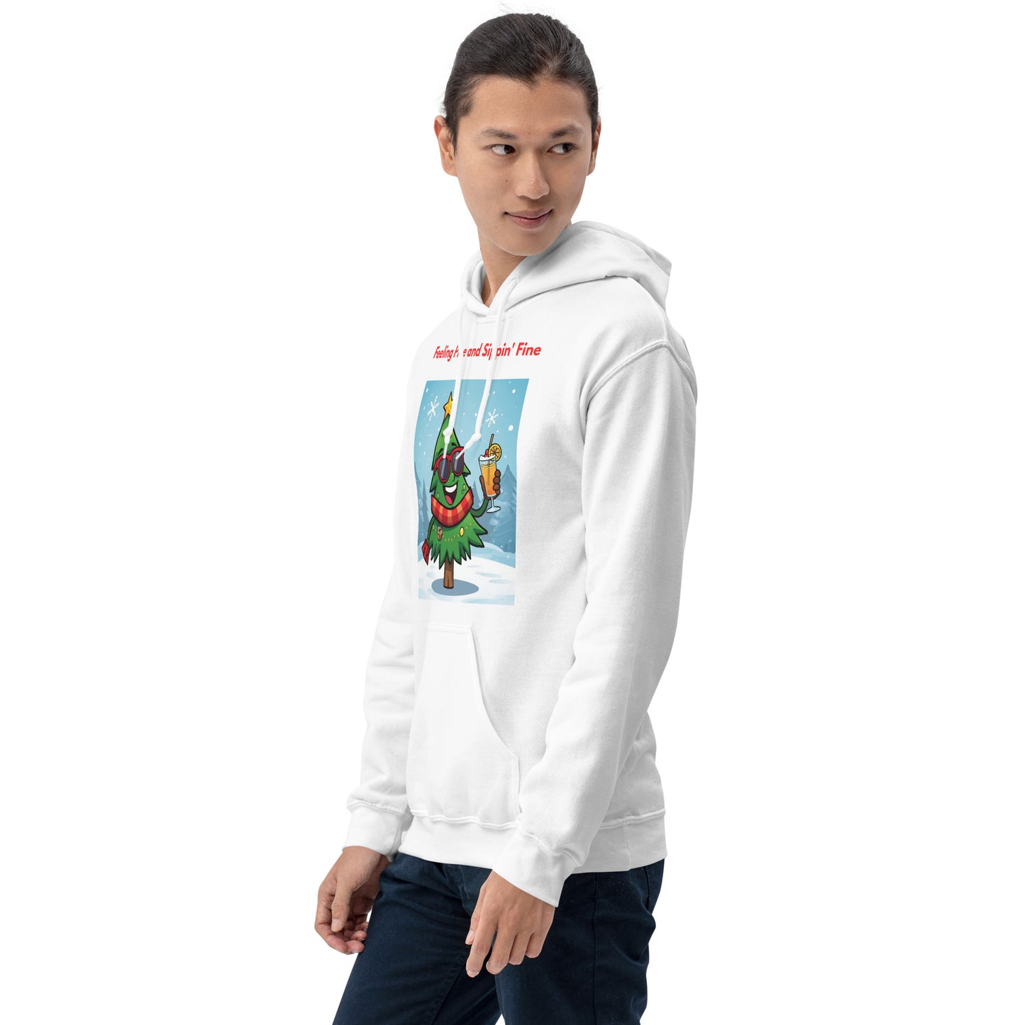 Feeling Pine And Sippin' Fine White Christmas Party Hoodie