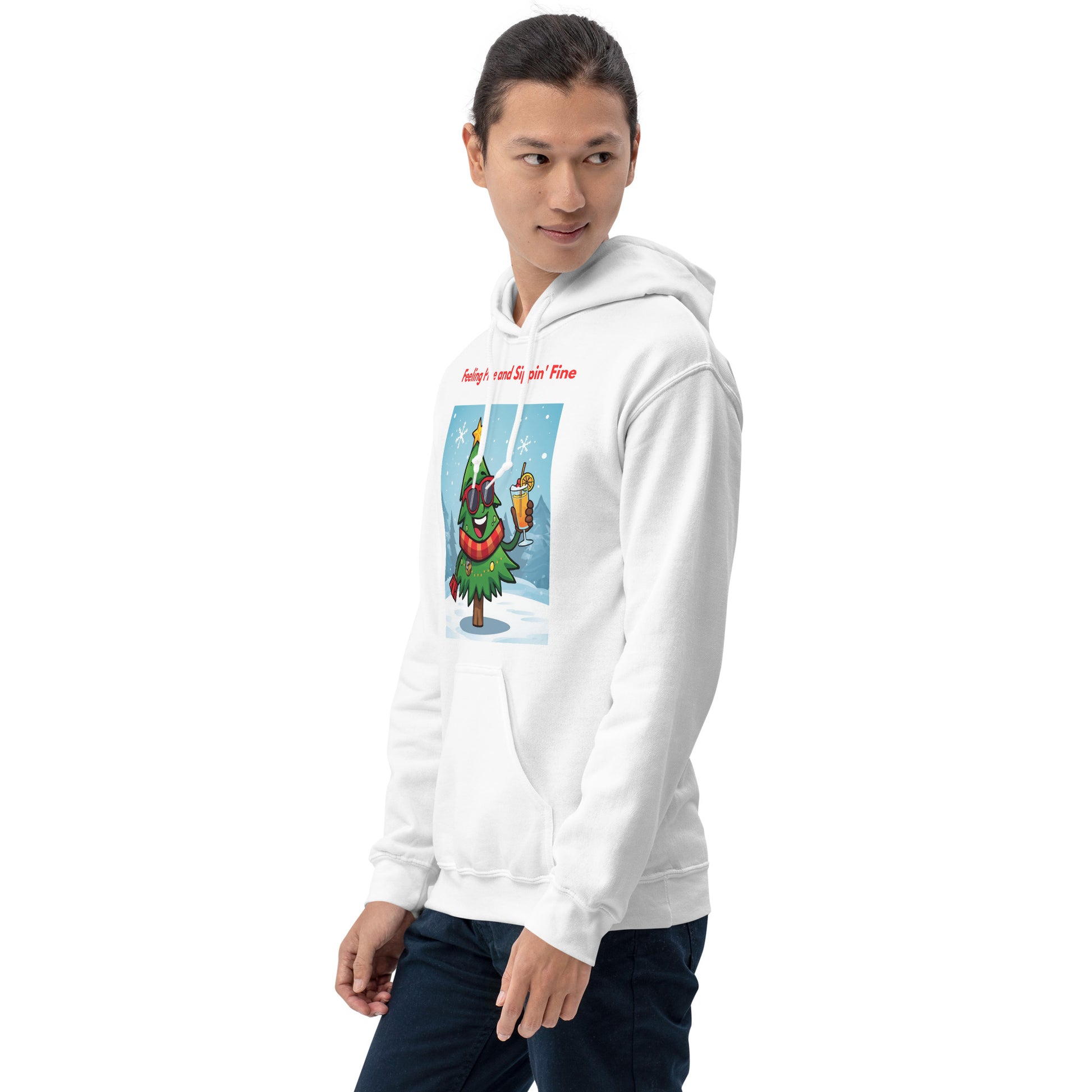 Feeling Pine And Sippin' Fine White Christmas Party Hoodie