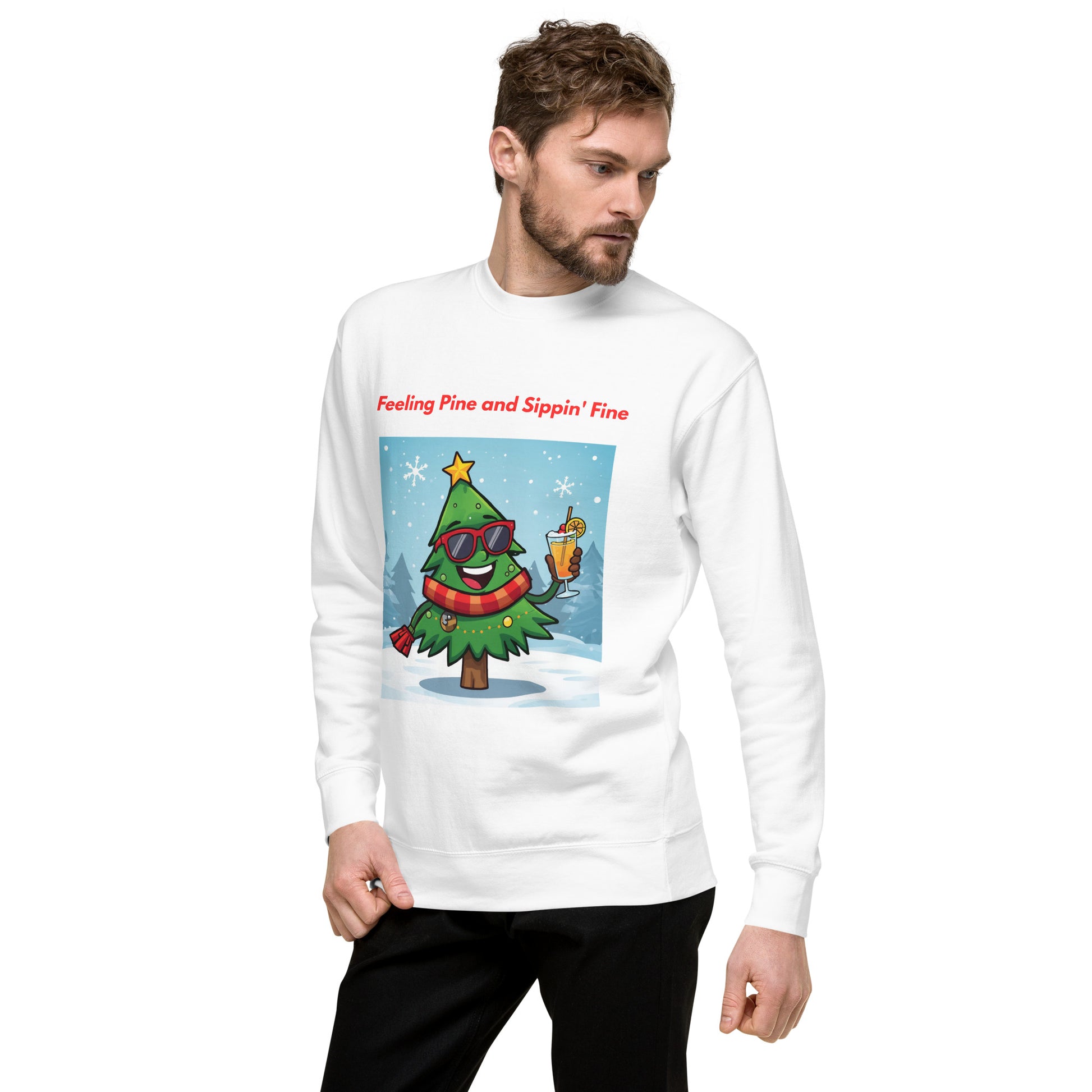 Feeling Pine and Sippin' Fine White Christmas Party Jumper