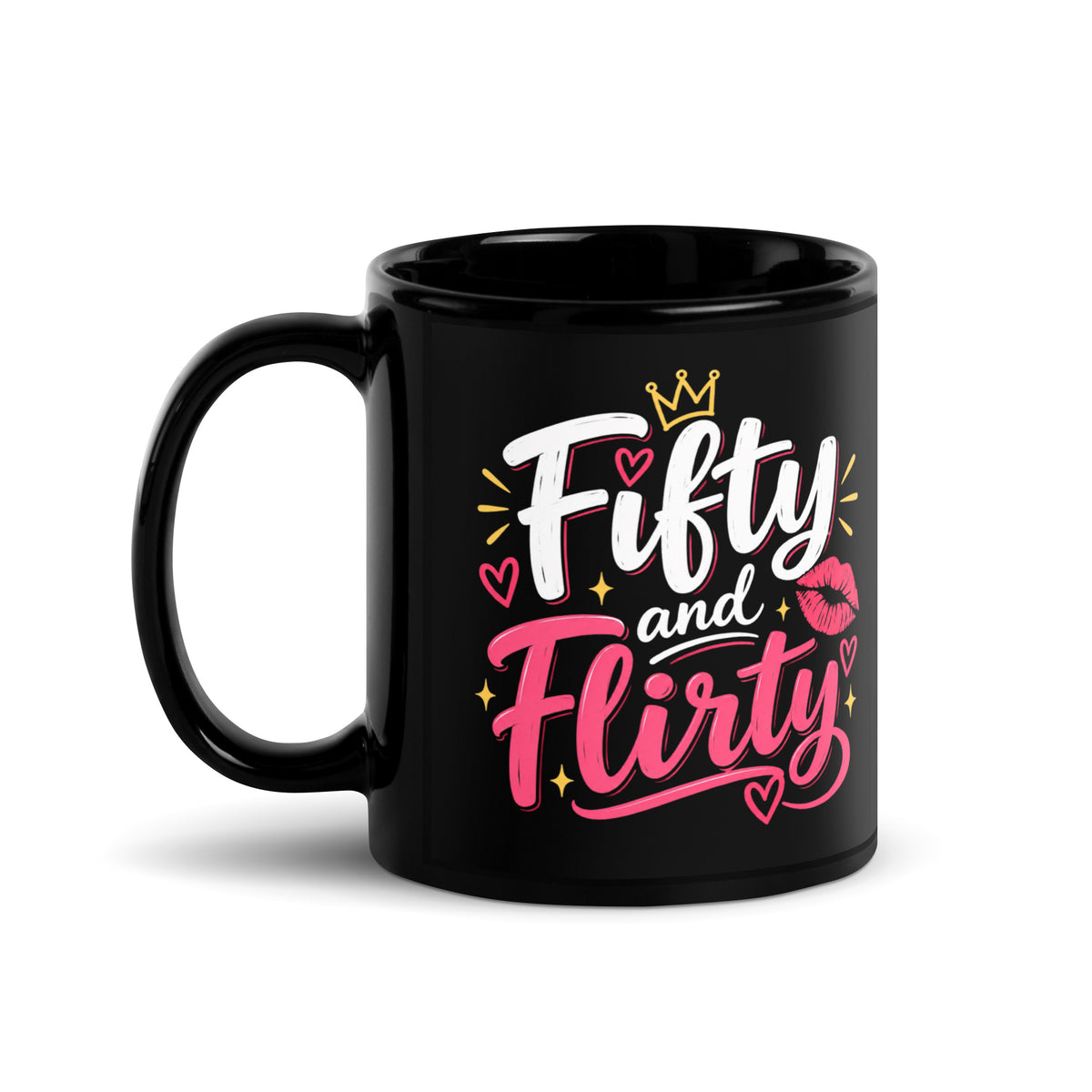Fifty And Flirty Black Mug