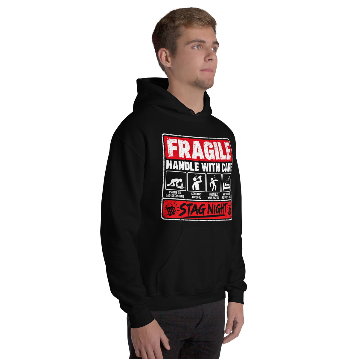 Fragile Handle With Care Stag Night Black Party Hoodie