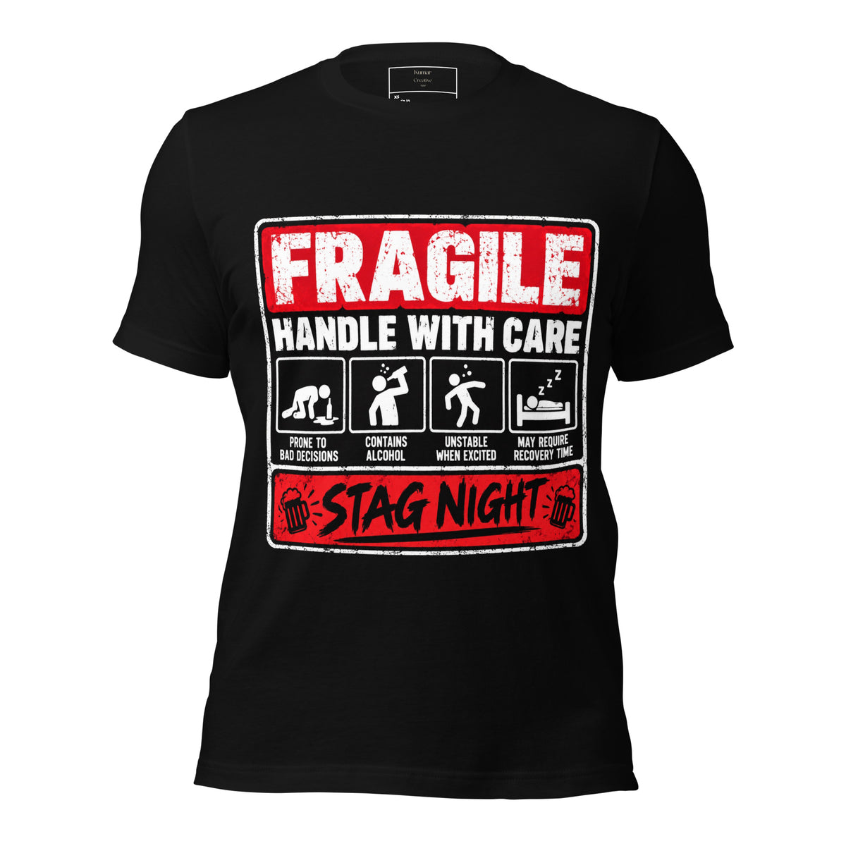 Fragile Handle With Care Stag Night Black T-Shirt