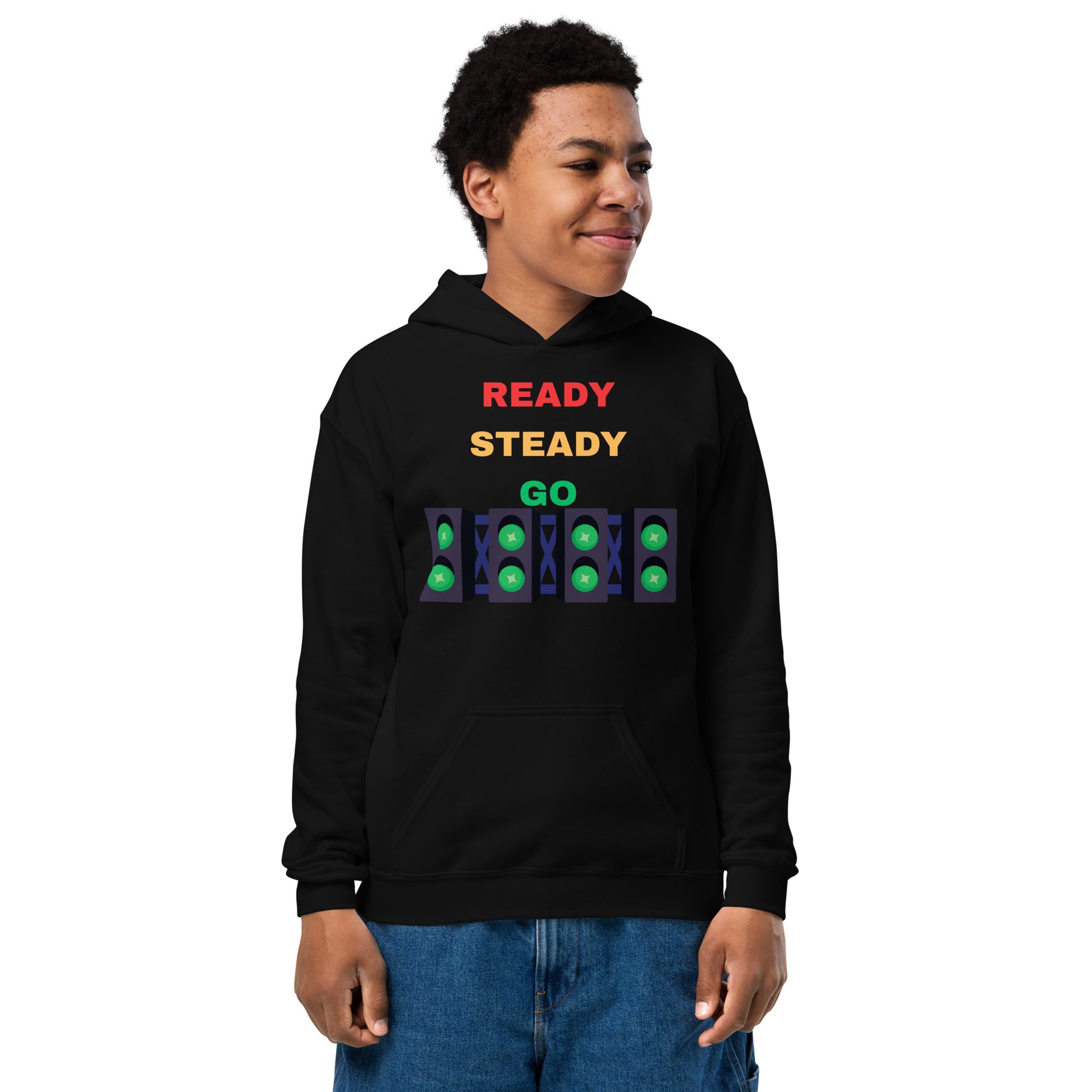 Kids Black Ready Steady Go Hoodie