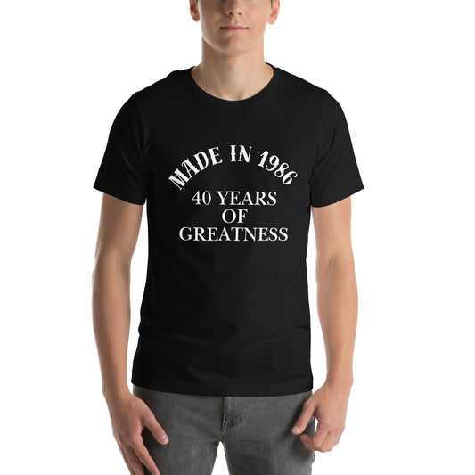 Made In 1986 40 Years Of Greatness Black Tee
