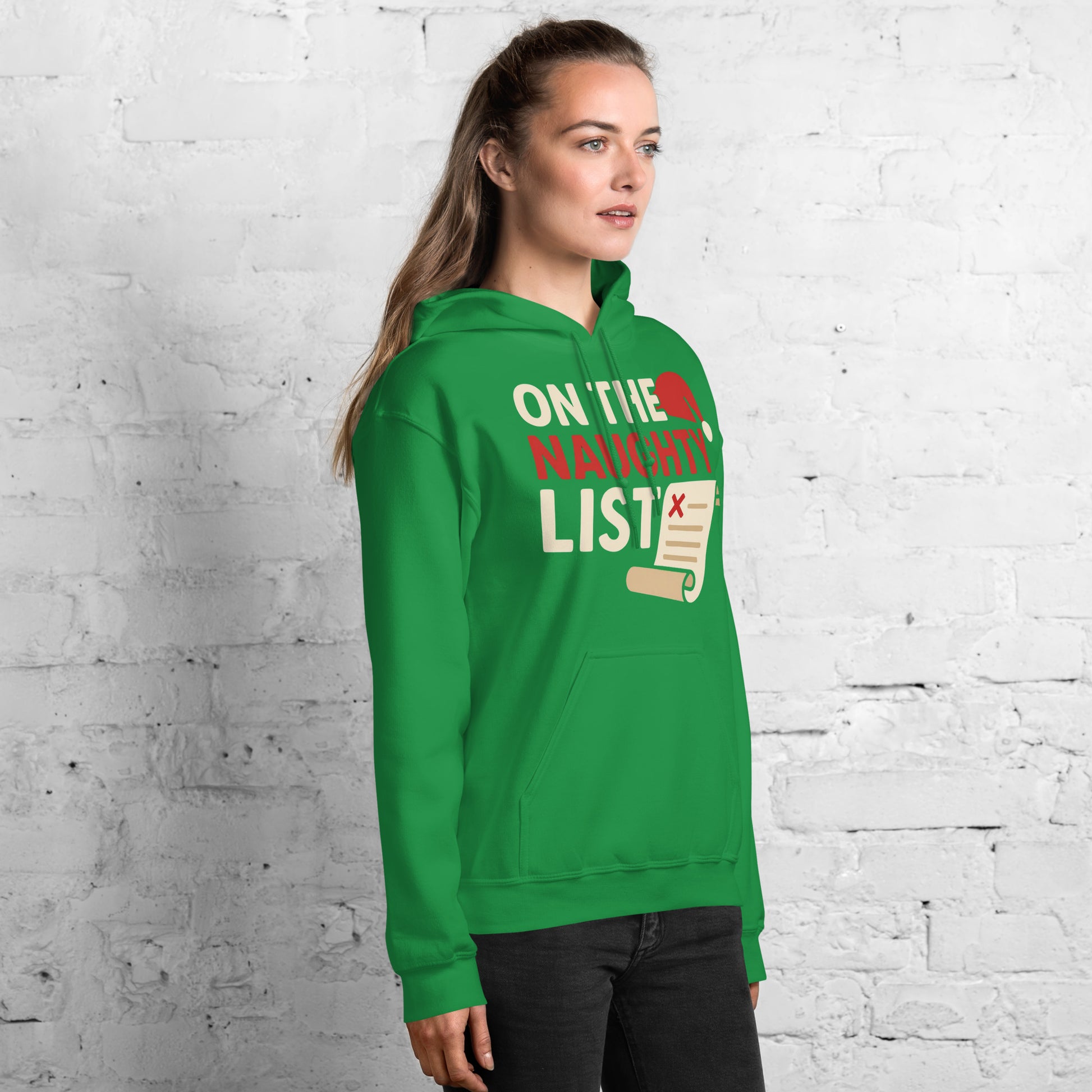 On The Naughty Santa List Green Hoodie