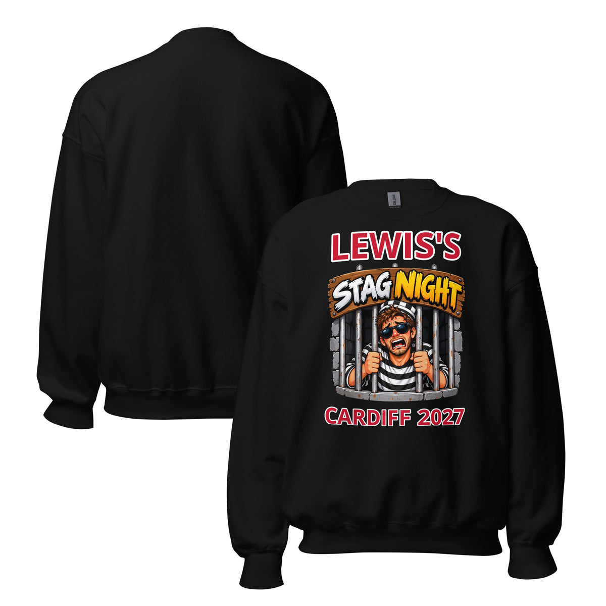 Personalised Behind bars Stag Night Black Sweatshirt