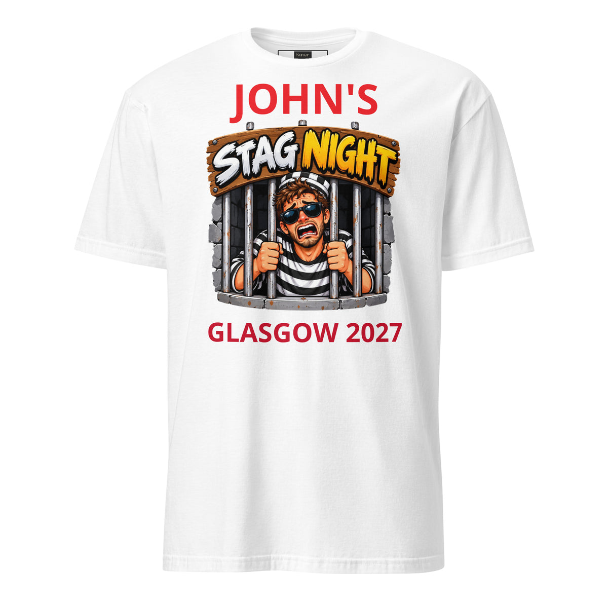 Personalised Behind Bars Stag Night White T-Shirt
