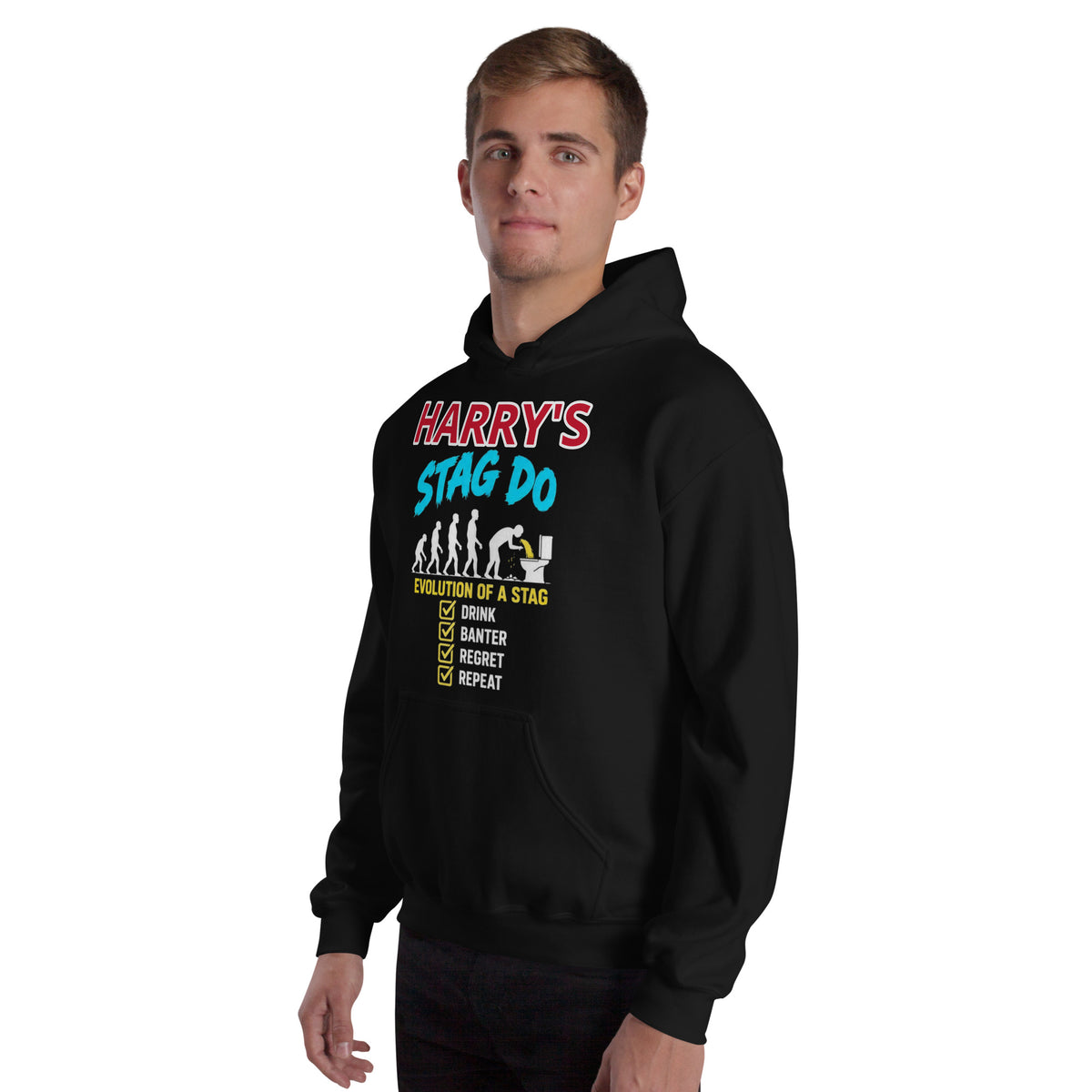 Personalised Evolution Of A Stag Do Black Hoodie
