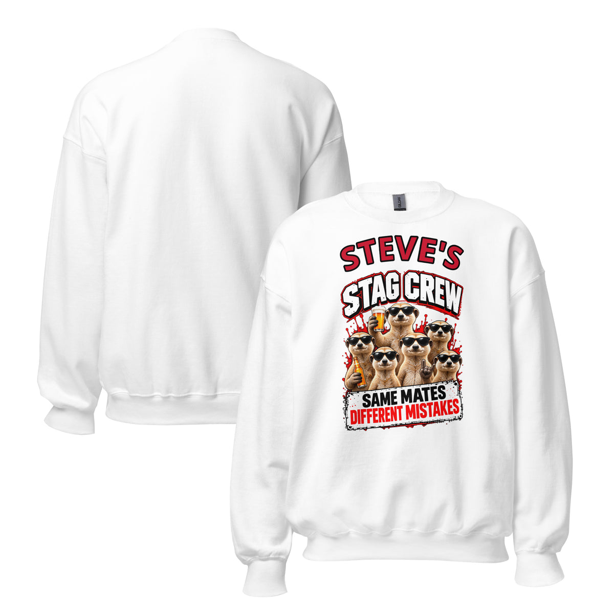 Personalised Name Stag Crew White Jumper