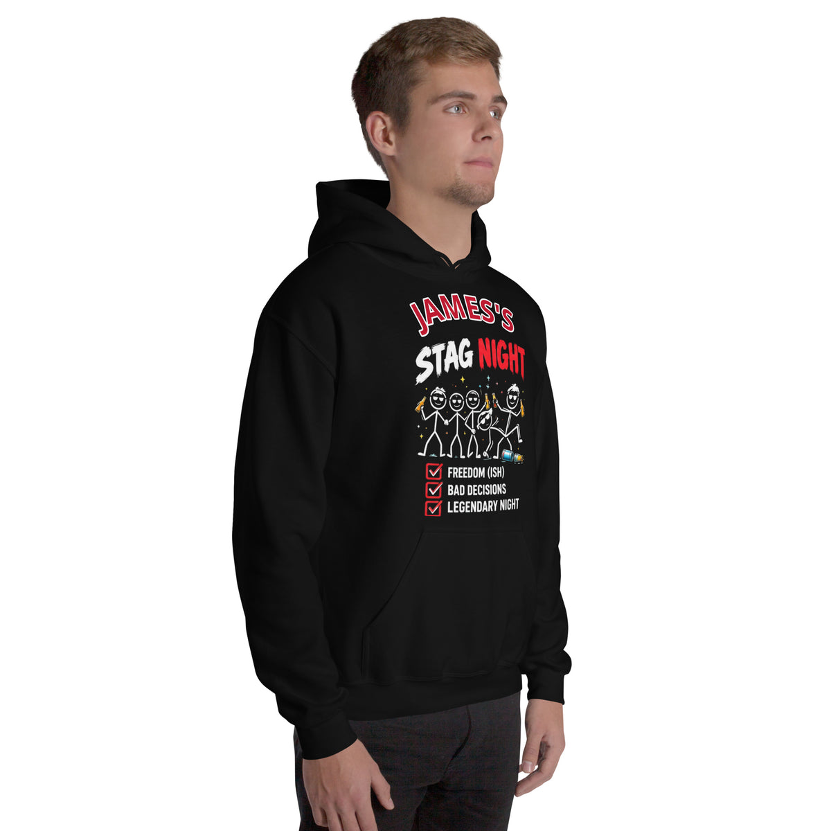 Personalised Name Stag Do party Black Hoodie