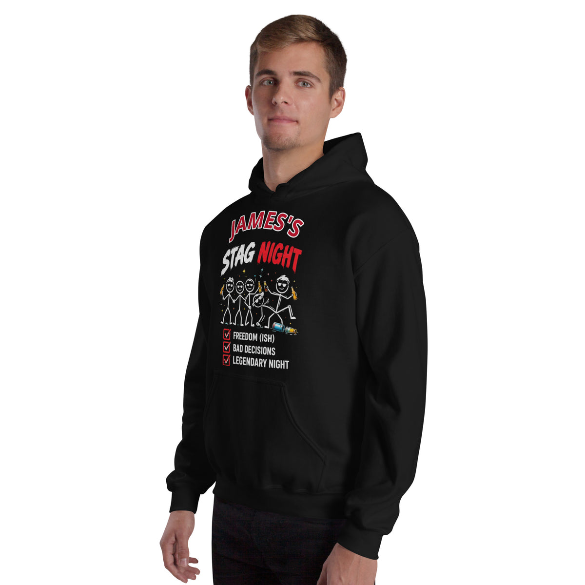 Personalised Name Stag Night Party Black Hoodie