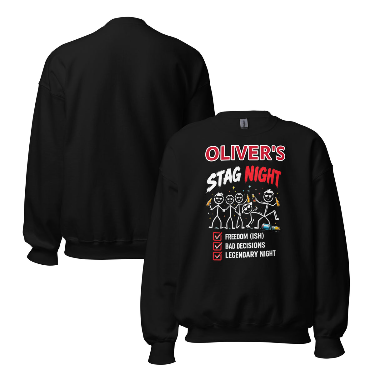 Personalised Name Stag Night Party Black Jumper