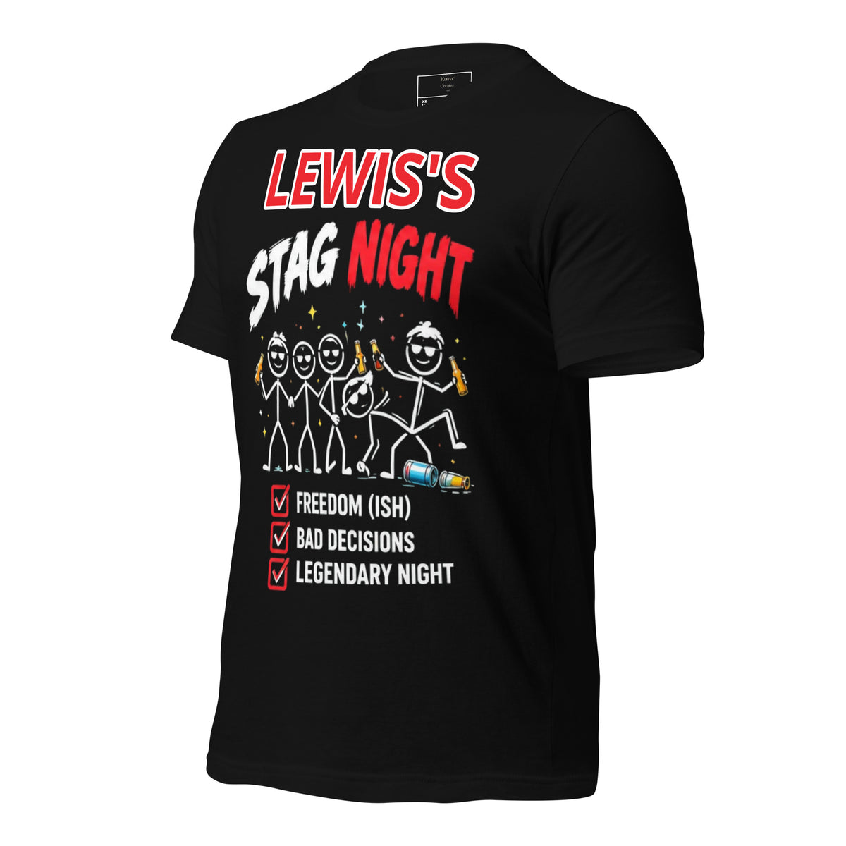 Personalised Name Stag Night Party Black T-Shirt