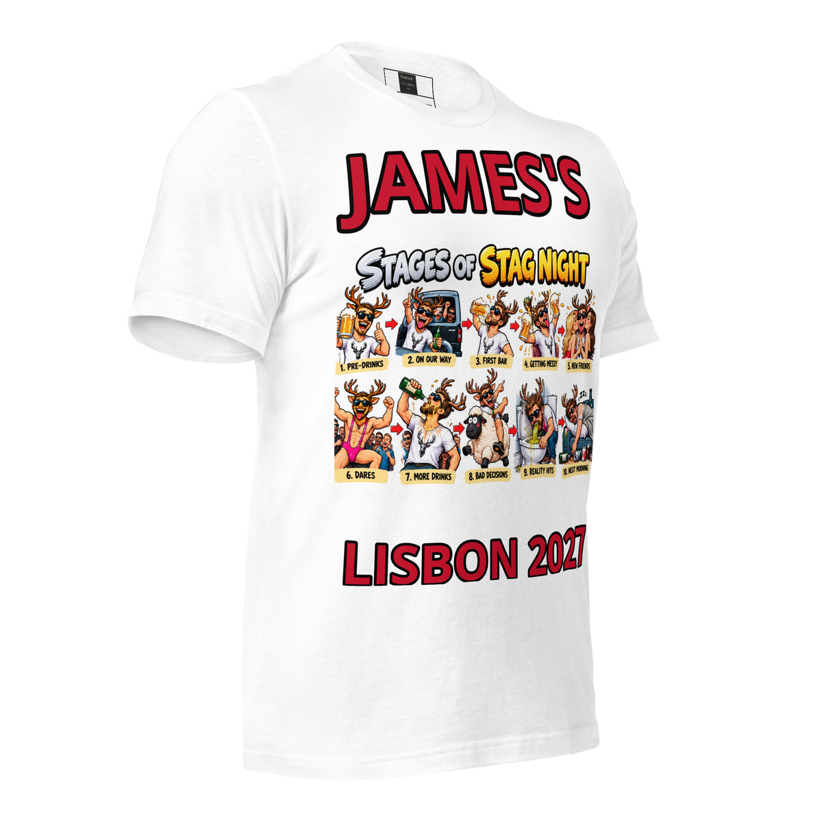 Personalised Stages Of Stag Night White T-Shirt